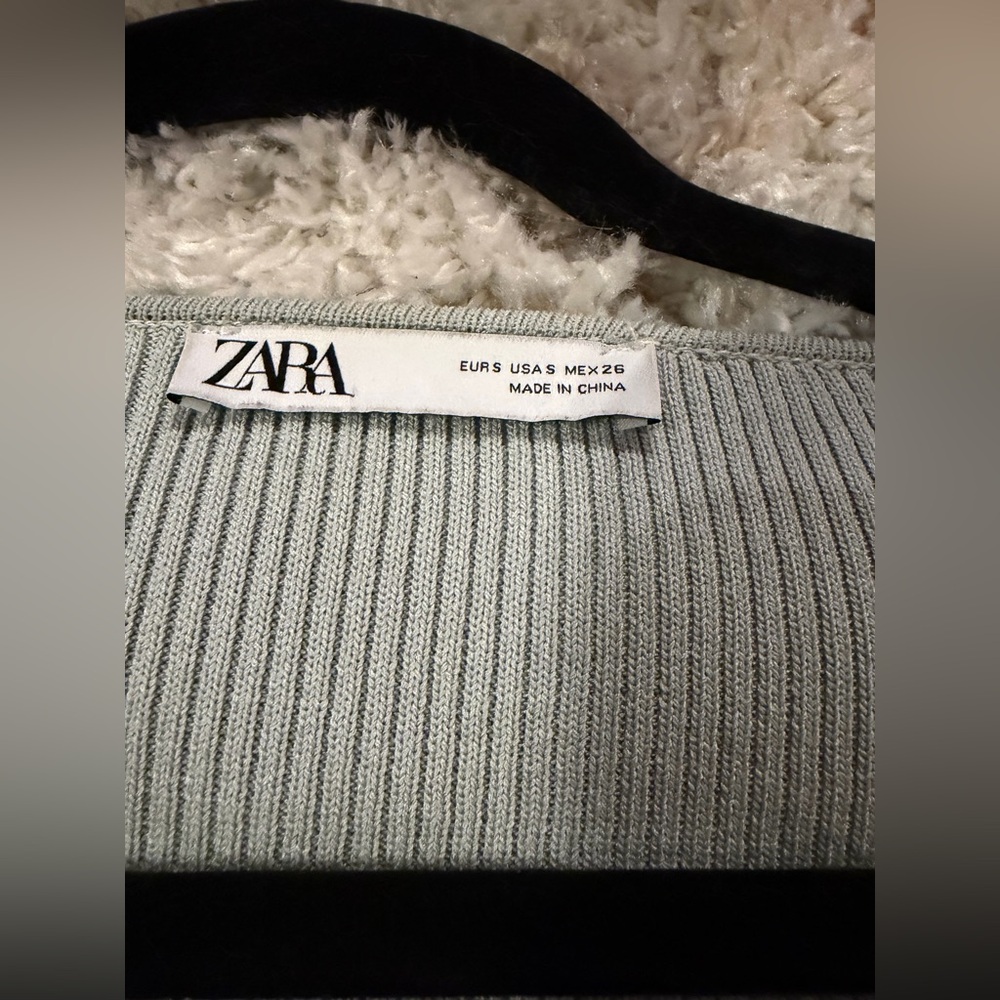 Zara Ribbed Light Blue/Grey Long-Sleeve Crop Top Small - Picture 6 of 7